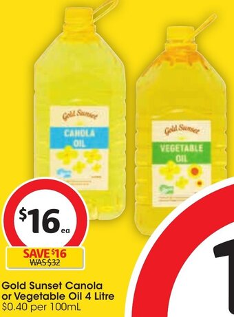 Gold Sunset Canola or Vegetable Oil 4 Litre