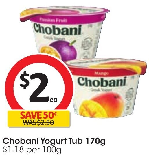 Chobani Yogurt Tub 170g offer at Coles