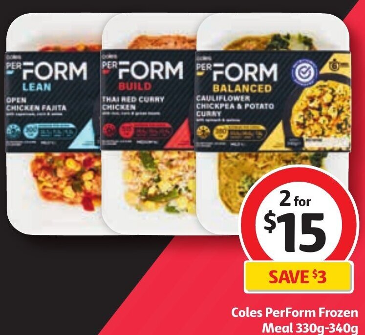 Coles Perform Frozen Meal 330g340g offer at Coles