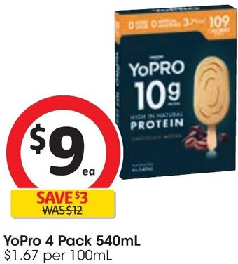 Coles YoPro 4 Pack 540ml offer