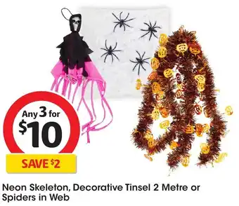 Coles Neon Skeleton, Decorative Tinsel 2 Metre Or Spiders In Web offer