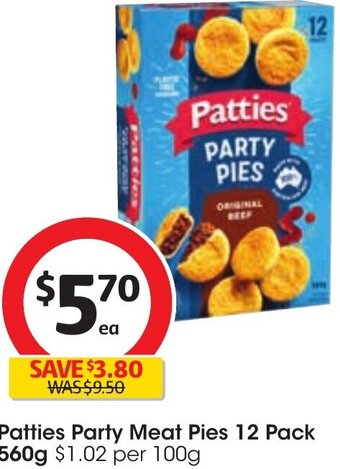Coles Patties Party Meat Pies 12 Pack 560g offer