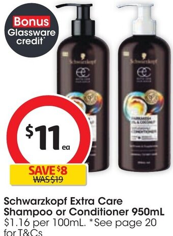 Coles Schwarzkopf Extra Care Shampoo or Conditioner 950ml offer