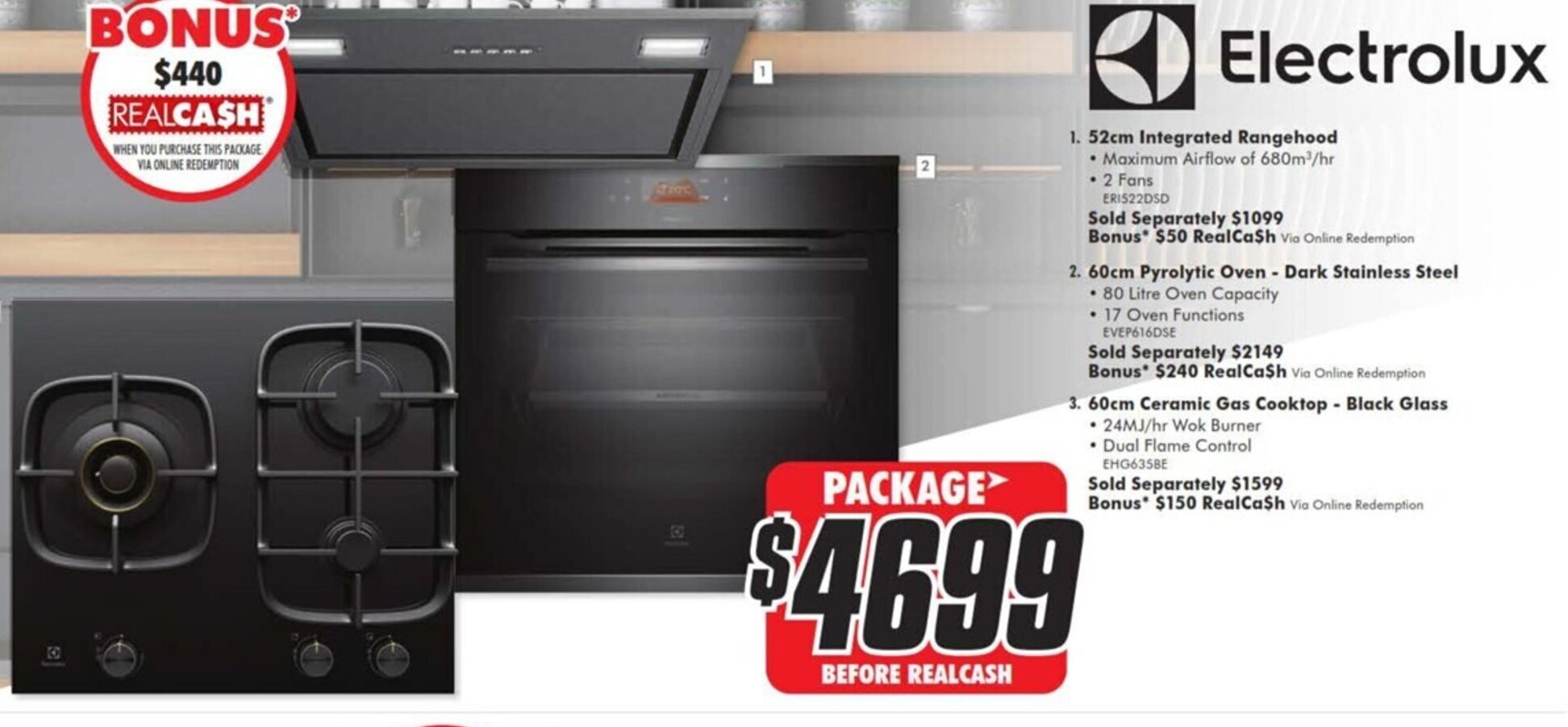 52cm Integrated Rangehood /60cm Pyrolytic Oven Dark Stainless Steel/ 60cm Ceramic Gas Cooktop