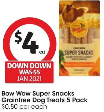 Coles Bow Wow Super Snacks Grainfree Dog Treats 5 Pack offer