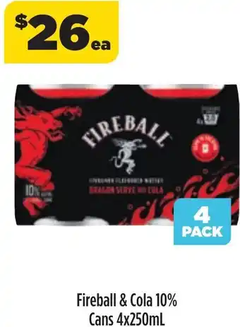 Coles Fireball & Cola 10% 4x250ml offer