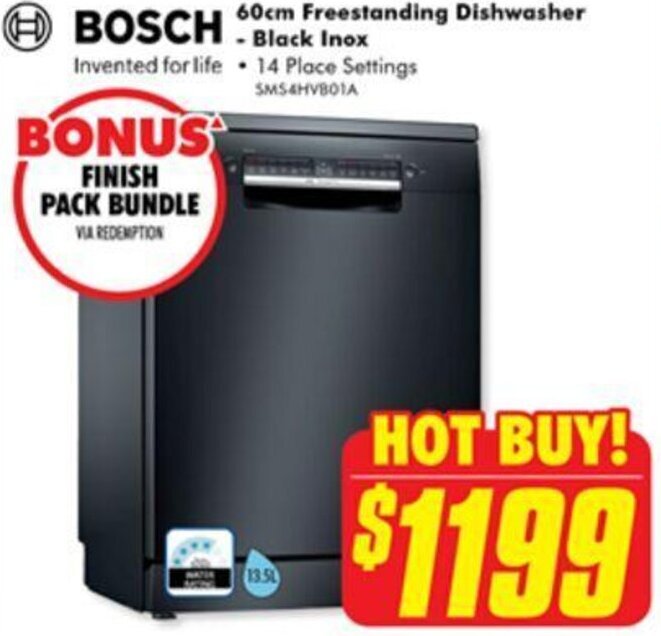 Bosch 60cm Freestanding DishwasherBlack Inox offer at The Good Guys