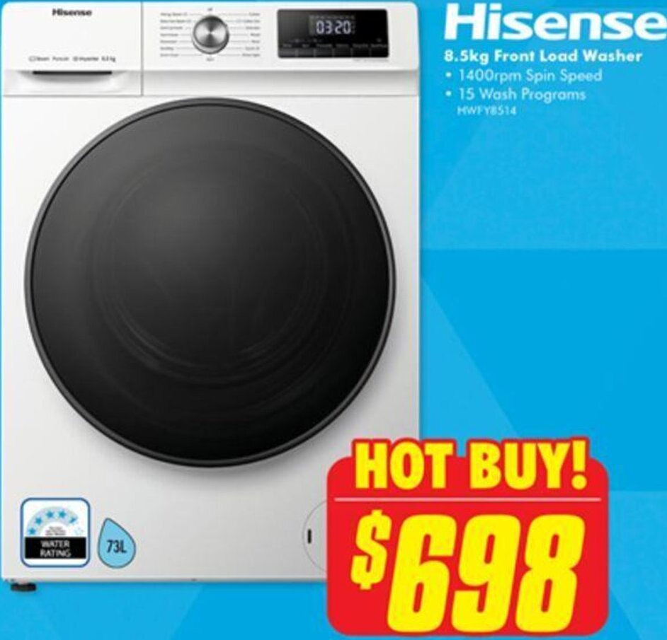 Hisense 8.5kg Front Load Washer offer at The Good Guys