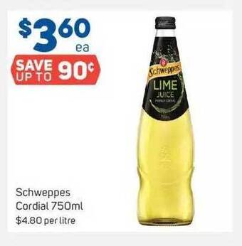 Foodland Schweppes cordial offer