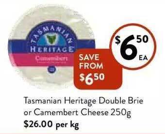 Foodworks Tasmanian heritage double brie or camembert cheese offer