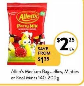 Foodworks Allen's medium bag jellies, minties or kool mints offer