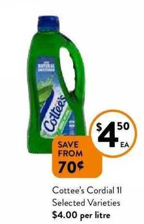 Foodworks Cottee's cordial offer