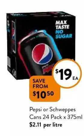 Foodworks Pepsi or schweppes cans offer