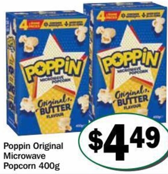 Poppin Original Microwave Popcorn 400g offer at Friendly Grocer