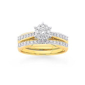 Prouds 9ct gold diamond cluster bridal set offer