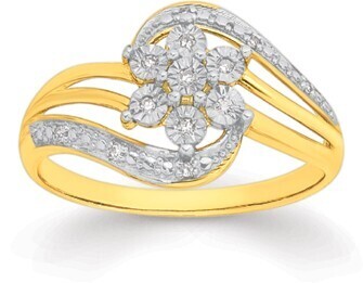 9ct gold diamond flower swirl ring