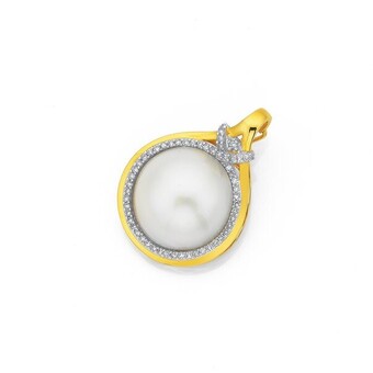 Prouds 9ct gold cultured mabe pearl and diamond enhancer pendant offer