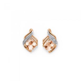 Prouds 9ct rose gold morganite & diamond stud earrings offer