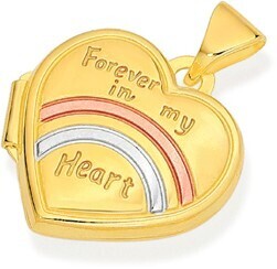9ct gold tri tone 15mm rainbow message heart locket