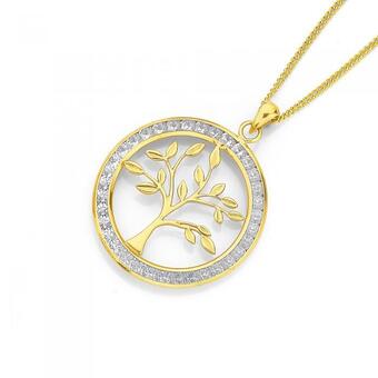 Prouds 9ct gold cubic zirconia tree of life pendant offer