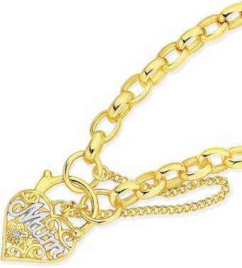 Prouds 9ct gold 19cm solid belcher diamond mum padlock bracelet offer