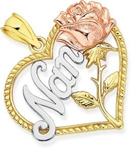 Prouds 9ct gold tri tone 'nan' heart pendant offer