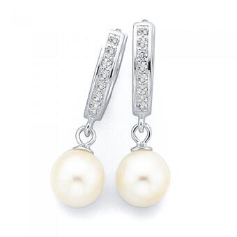 Prouds Sterling silver freshwater pearl & cubic zirconia hoop earrings offer