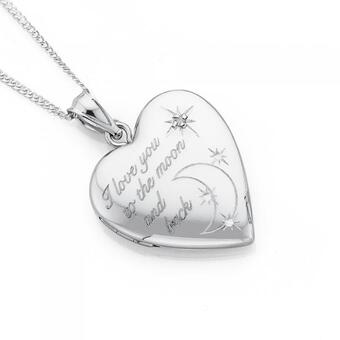 Prouds Sterling silver moon & back cubic zirconia heart locket offer
