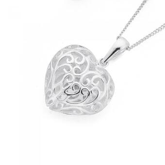 Prouds Sterling silver filigree puff heart pendant offer