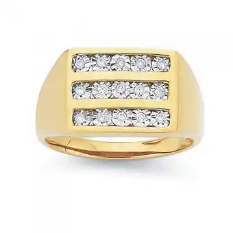 Prouds 9ct gold gents 3 row diamond set ring offer