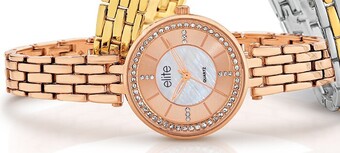 Prouds Elite ladies rose tone watch offer