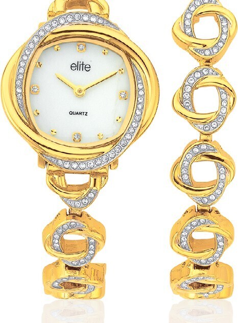 Elite ladies gold tone watch bracelet set offer at Prouds