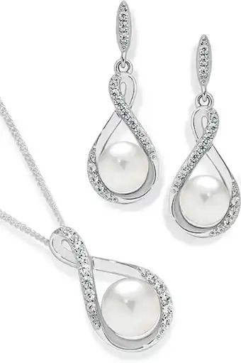 Prouds Sterling silver freshwater pearl & cubic zirconia pendant & earrings set offer