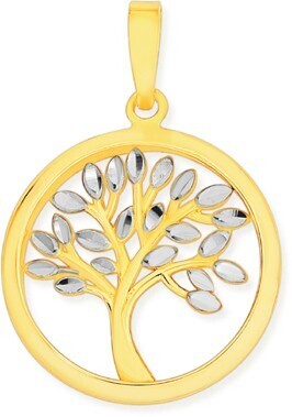 Prouds 9ct gold two tone tree of life circle pendant offer
