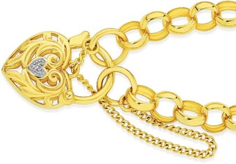 Prouds 9ct gold 19cm solid belcher diamond padlock bracelet offer