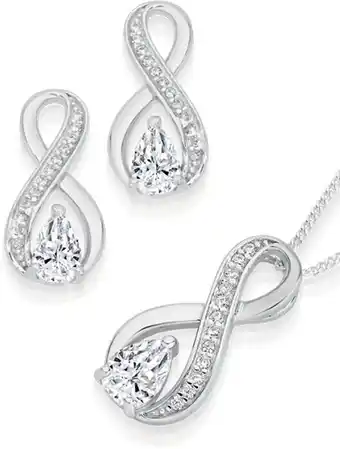 Prouds Sterling silver cubic zirconia infinity earrings & pendant set offer