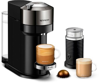 Myer Nespresso by breville vertuo next dark chrome deluxe capsule coffee machine with aeroccino* offer