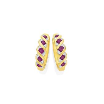 9ct gold ruby & diamond huggie earrings