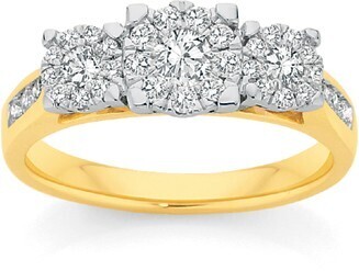 Angus & Coote 9ct gold diamond cluster trilogy ring offer