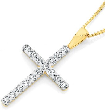 Angus & Coote 9ct gold diamond cross pendant offer