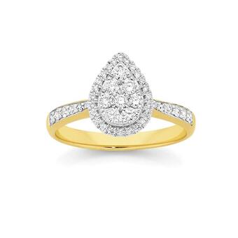 Angus & Coote 9ct gold cluster pear shape dress ring offer