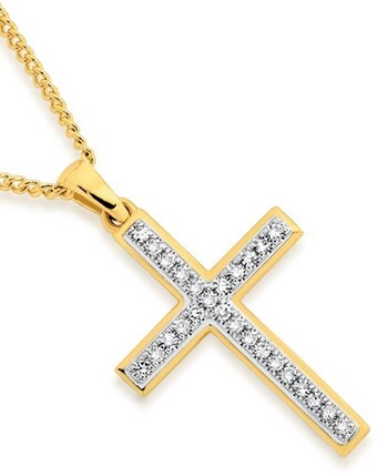 Angus & Coote 9ct gold diamond cross pendant offer