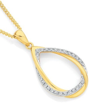 Angus & Coote 9ct gold diamond double teardrop pendant offer