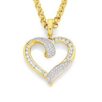 Angus & Coote 9ct gold diamond round brilliant cut open heart pendant offer