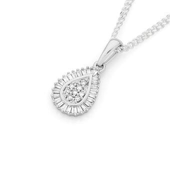 Angus & Coote 9ct white gold diamond pear shape pendant offer