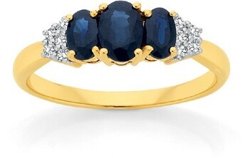 9ct gold sapphire & diamond trilogy ring