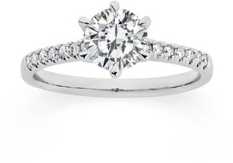 Alora by angus & coote 14ct white gold lab grown diamond shoulder solitaire ring