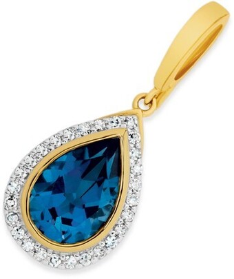 Angus & Coote 9ct gold blue topaz & diamond pendant offer