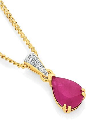 Angus & Coote 9ct gold natural ruby & diamond pendant offer