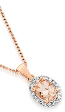 Angus & Coote 9ct rose gold morganite & diamond pendant offer
